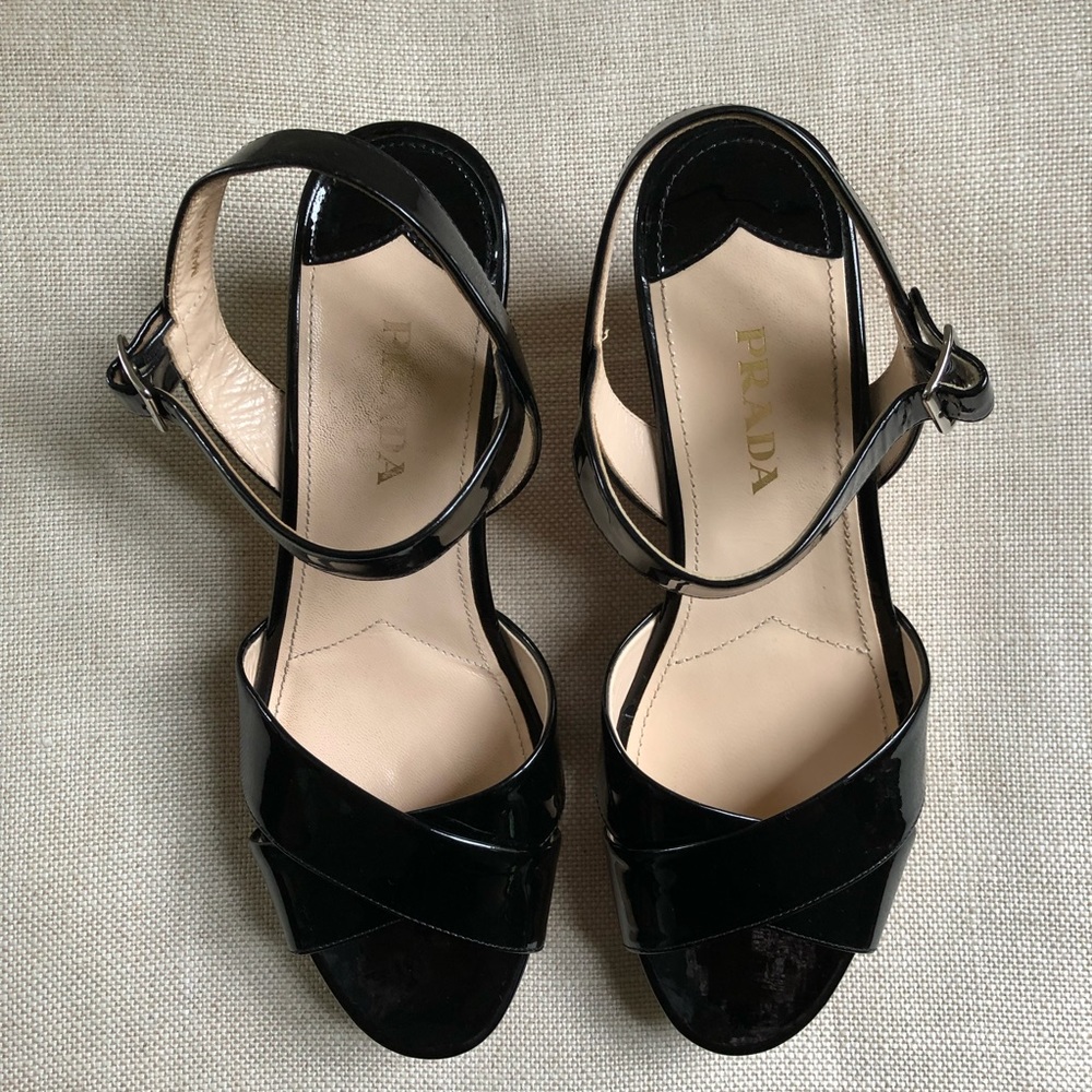 Prada Sandals Patent Wedge Platform Cork Black 10 - image 6